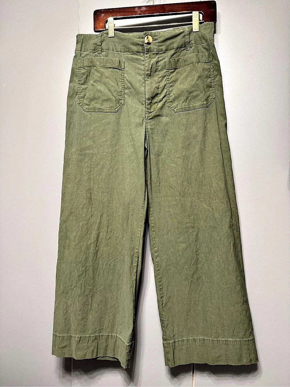 Maeve The Colette Wide Leg Linen Blend Pants in Green Size 2
